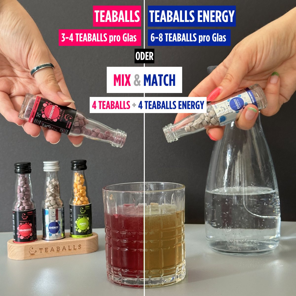 3er Set Power Tea Mix I Apfel, Himbeere, Energy - Teaballs